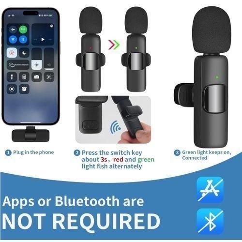 product_image_name-Generic-TECHMASTERS K9 Wireless Microphone 2.4GHz Professional Microphone with Clip for iPhone and Type-C (2 Microphones)-2