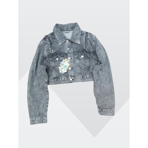 Fashion Super quality luxury ladies patterned crop denim jacket