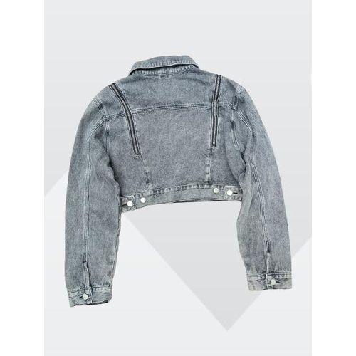 Fashion Super quality luxury ladies patterned crop denim jacket - image 2