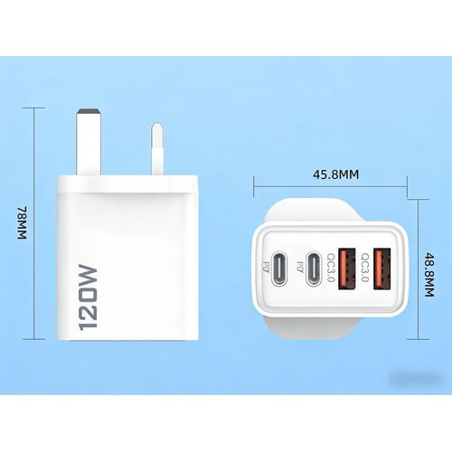 product_image_name-Generic-120W Fast Charging 4 in 1 Charger Multi-Port USB Type-C Charger White-5