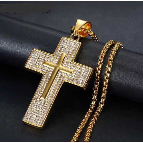 product_image_name-Fashion-Hip Hop gold color Jewelry Large Cross Pendant Iced Out Shining zircon  Bling Bling Cross Men Chain Necklace Jewelry-1
