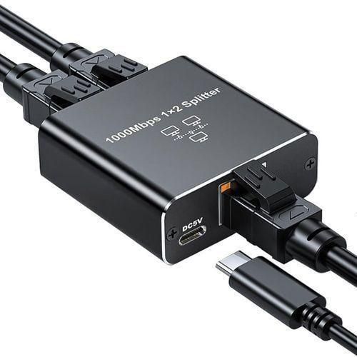 product_image_name-Generic-Dual-Port Ethernet Network Splitter providing gigabit speeds up to 1000Mbps, complete with a USB power cable for reliable connectivity to two devices at the same time.-1
