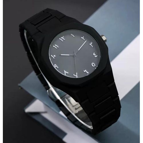 Fashion Arabic Silver Dial Design Black Wrist Watch for Men Black - image 5