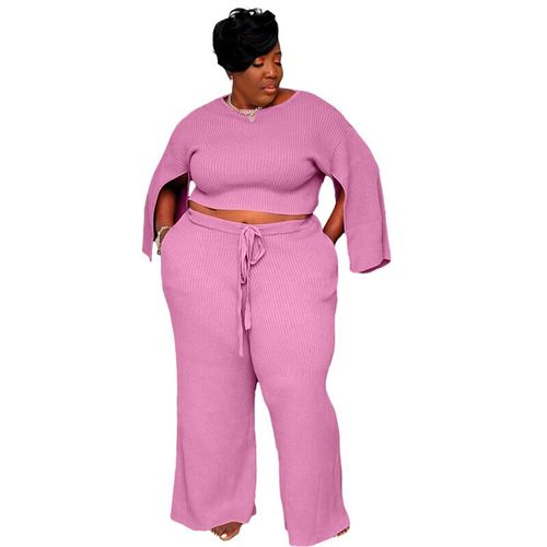 Fashion Plus Size Women Clothing Two Piece Pants Set Fall Knitting Outfits  Long Sleeve