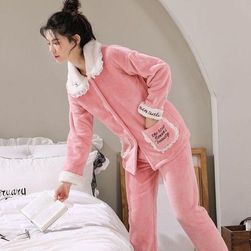 Generic Autumn Winter Warm Pajamas Sets For Women Thick Flannel Coral Long Sleeve Female Pajama Pyjamas Set Sleepwear Home Clothing Jumia Nigeria