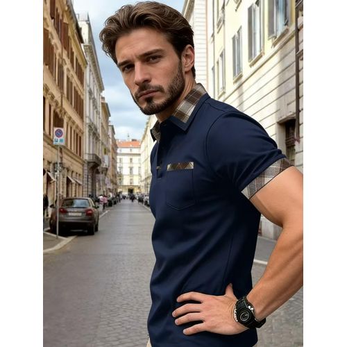 product_image_name-Fashion-Summer New Arrival Men's Casual Loose-Fit Short-Sleeve T-Shirt Men's Plaid Color-Block Collared Polo Shirt-2