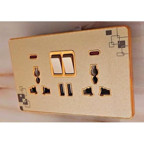 Generic Luxury Double Universal Switched Wall Socket with Dual USB Ports.