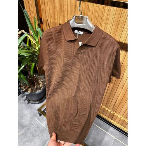 product_image_name-Fashion-Men's Plain Short Sleeve Shirts-brown-1