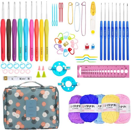 67 PCS Crochet Hook Set with Case, Allnice Crochet Kit with Yarn, Ergonomic  Crochet Kits Include 5 Roll Yarn, Knitting Needles and Other Supplies