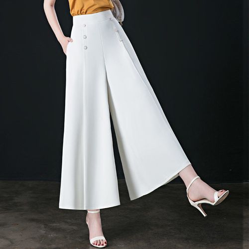 Fashion (White)White Wide Leg Pants Female High Waist Slim Fit Skirt Pants  Korean Baggy Vintage Casual Trou