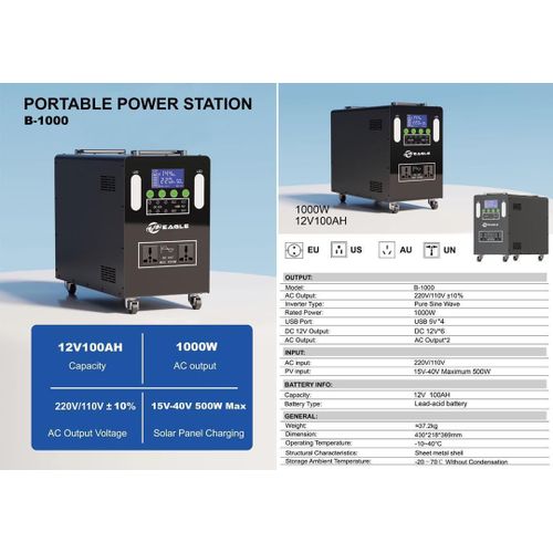 product_image_name-Solar power-1000W Heavy-Duty Generator Kit with 500W Panel – 1200Wh Backup System-1