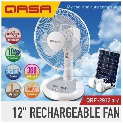 Qasa 12" rechargeable fan with solar panel and bulbs