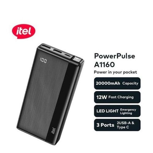 Generic ORIGINAL itel PowerPulse 20000mAh 12W Fast Charging, Torch Power Bank
