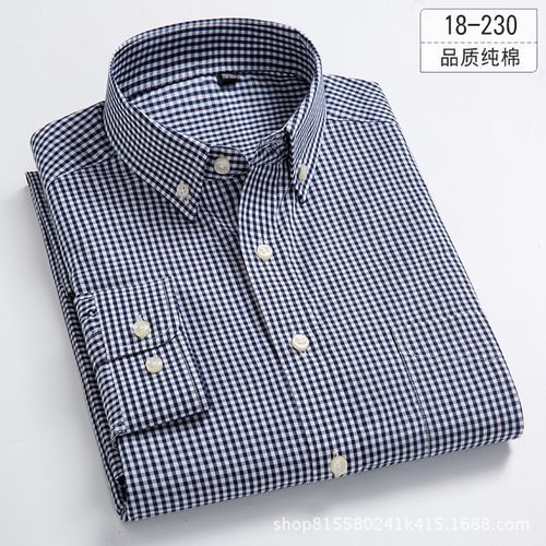 Fashion England Style Plaid Checkered Cotton Shirts Single Patch