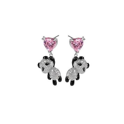 ONIBENZ Elegant Pink Heart Panda Drop Earrings 925 Silver Zirconia Dangle Set - image 2