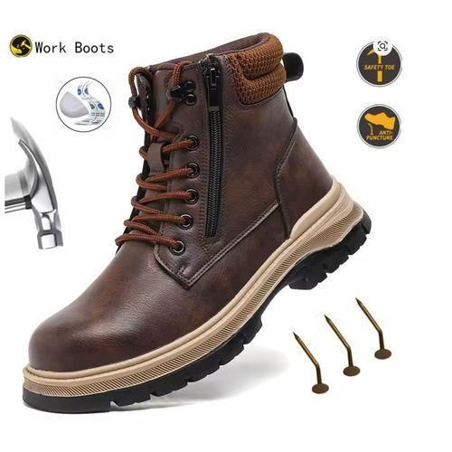 product_image_name-Generic-Sneakers Waterproof Safety Boots, Side Zipper Safety Shoes, Work Shoes, Men's Thick Soles, Steel Toe Core, Toe Protection, Lightweight, Breathable, Anti-Slip, Nail Tread Prevention Safety Shoe - Indestructible Mens Safety Shoes-1