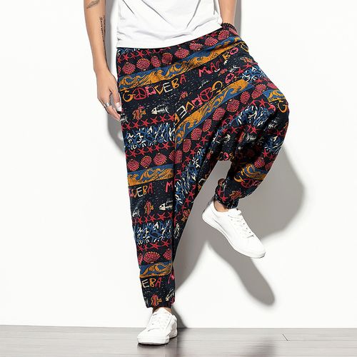 Fashion Vintage Boho Autumn Winter Men Wide Leg Casual Trousers