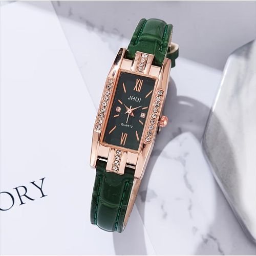 product_image_name-WABOOC-Rhinestone Decor Quartz Watch Elegant Rectangular Pointer Roman Numeral Dial Wristwatch With PU Leather Watchband-4