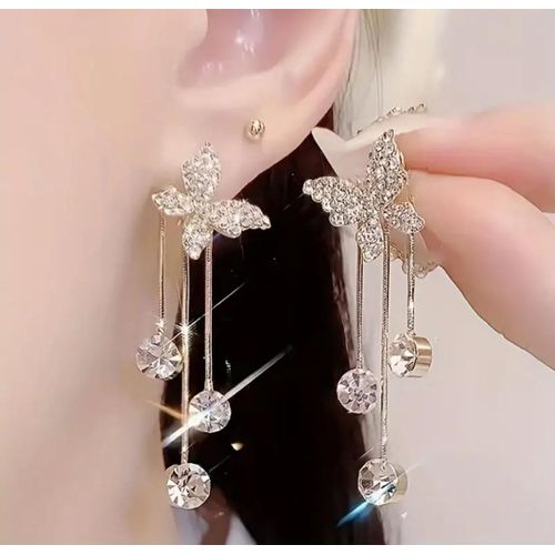 product_image_name-Fashion-Beautiful Butterfly Silver Tassle Earrings-1