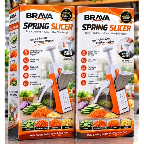 Generic BRAVA Spring Slicer Multifunction Vegetable & Fruit Cutter – Manual Kitchen Slicer, Julienne, Grater & Dicer