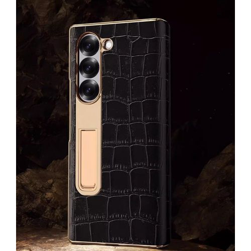 Generic Samsung Galaxy Z Fold 7 Gold-plated Edge Protective Case Leather Middle Axis Hinge - image 2