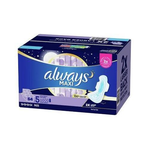 Always Maxi Overnight, Extra Heavy Overnight Pad 54 Ct - 2 CARTONS