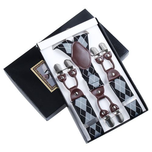 Generic Fashion Men's Adjustable Elastic Belt Strap Suspenders 6 Clips Leather  Braces Strap Not Specified