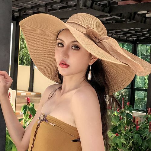 Fashion Women Summer Beach Travel Straw Hat Big Hat Brim Sunblock Sunshade  Foldable