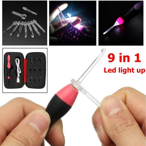 Generic 9 IN 1 USB LED Light Up Crochet Hooks Knitting Needles Set Weave  Craft Tools Kit Purple