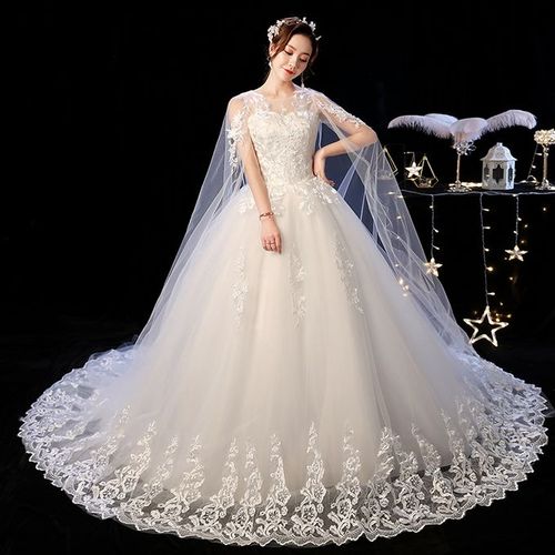 product_image_name-Fashion-Women Lace Wedding Dress Bridal Gown-White-1
