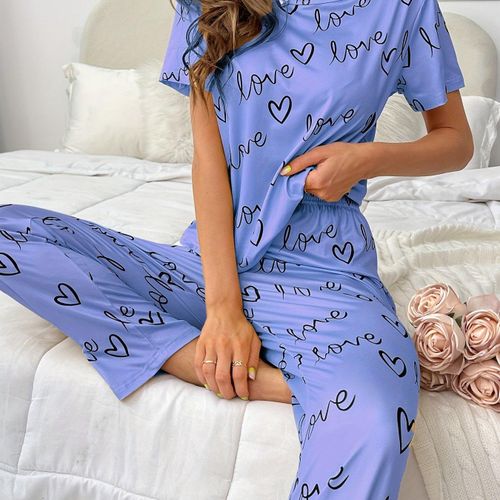 Fashion Cozy Pink Pajamas Set Love Hearts Printed Short Sleeve Top Elastic Waist Pants For Valentine s Gifts Women s Loungewear Sleepwear Jumia Nigeria