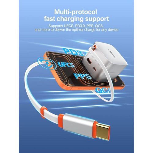 LDNIO 65W GaN Fast Charging Travel Adapter With Built in Retractable Cable - image 2