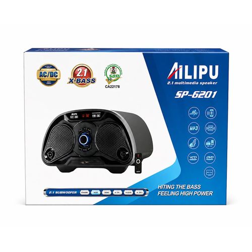 Generic Modern Ailipu 2.1 Channel Multimedia Speaker Subwoofer - SP-6201 (AC/DC, Bluetooth, FM, USB)