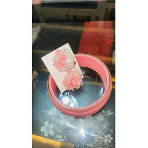 product_image_name-Fashion-Everything plastic bangle and matching earring pink-2