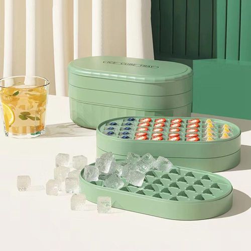 Ice Cube Tray with Lid for Freezer Silicone Ice Tray with Storage Bin, 1sec  Release All silicone ice cube trays with lid and bin for Cocktail