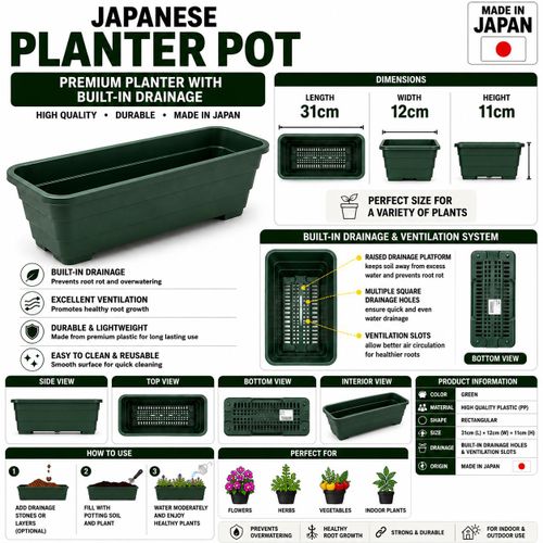 Generic Japanese 2PCS Rectangular Planter Pot With Built-in Drainage - image 2
