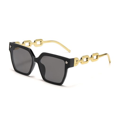 product_image_name-Fashion-Black Square Frame Protective Stylish Women's Glasses With Gold Chain Link Arm-1