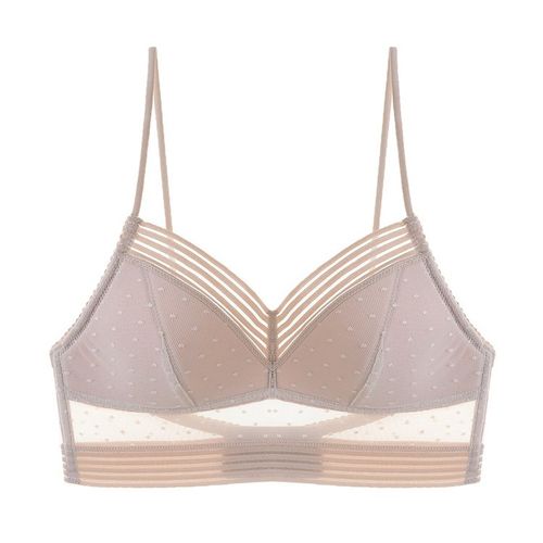 Fashion Lace Deep U Low Back Bralette Thin Cup Brassiere Backless Bra  Halter Soft Seamless Elastic Underwear Tank Tops Female Bra Starry-beige