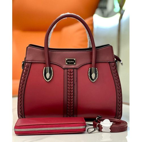 product_image_name-Fashion-Red faux leather Pedra handbag that includes a matching wallet and shoulder strap. -1