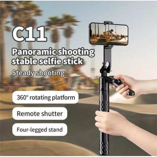 Generic C11 360 Rotating Foldable Selfie Stick 1.88m Multi-Functional Aluminum Alloy Tripped With 5.0 For Panoramic Shooting - image 2
