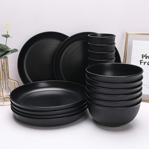 Generic 12-piece wheat straw tableware set, reusable, dishwasher and microwave safe. - image 2