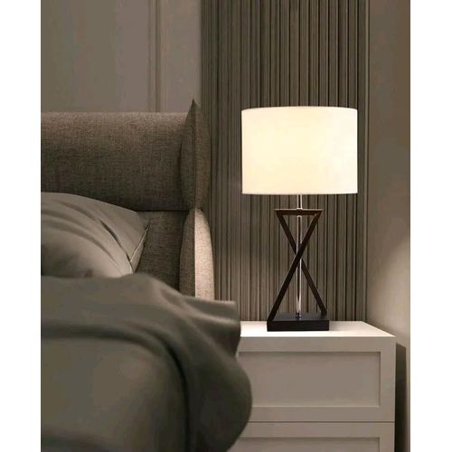 Generic Modern Geometric Metal Frame Table Lamp with White Fabric Shade