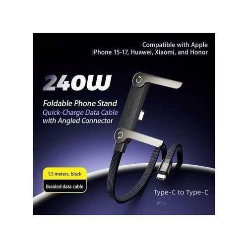 Generic 240W Foldable Stand Fast Charging Cable (Type-C to Type-C) – Smart E-Marker, 1.5m Heavy-Duty Cord - image 5