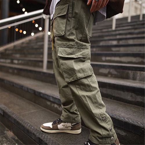 Men's Side Pockets Cargo Harem Pants Ribbons Black Hip Hop Casual Joggers