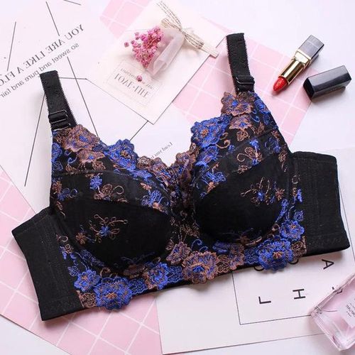Generic Women's Full Coverage Underwired Non Padding Sheer Floral Lace  Breathable Balconette Bra Plus Size 34 36 38 40 42 44 46 48 B-H