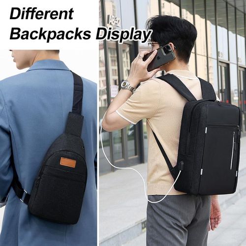 product_image_name-STY-3 In 1 Men Notebook Computer Backpack Rucksack Chest Bag Small Bag Set - Black-5