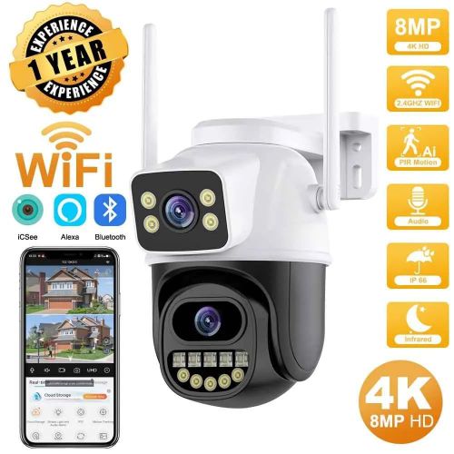 Generic 4K 8MP HD Wifi Surveillance Camera,Dual Lens Security Camera