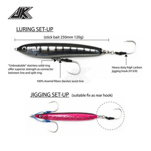 Generic Jk Hsa Poppers Lure Wood 4x Heavy Jigging Hooks Sea Power Assist Fishhook  Stick Baits Luring Boat Hook Fishing 5/0 7/0 9/0 11/0