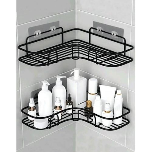 Generic Black wire-mesh corner storage rack, wall- mounted organizer for bathroom or kitchen 2in1 - image 2
