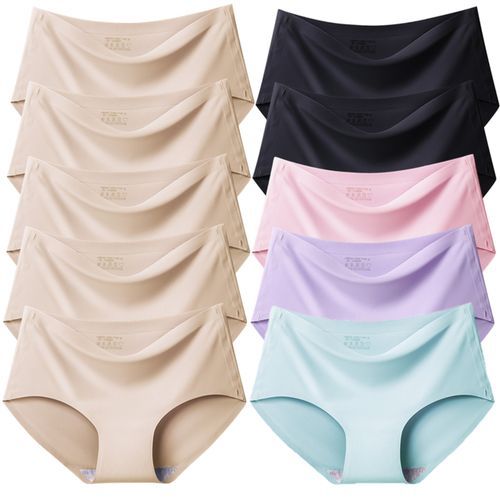 4PCS/Set Seamless Silk Briefs Sexy Panties For Women Mid Waist Comfortable  Girl Silk Panty Female Underpants Woman Lingerie M-XL